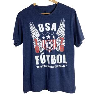 2014 FUTBOL USA FIFA World Cup Brazil Champions T Shirt Navy Blue Medium